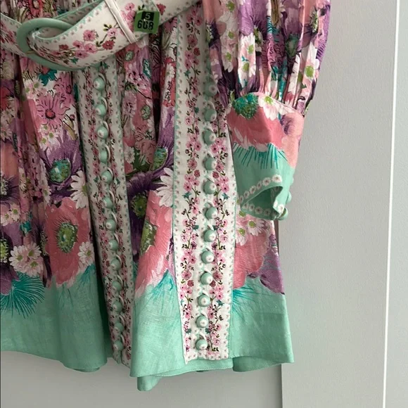 Zimmermann Floral High Neck Linen Dress